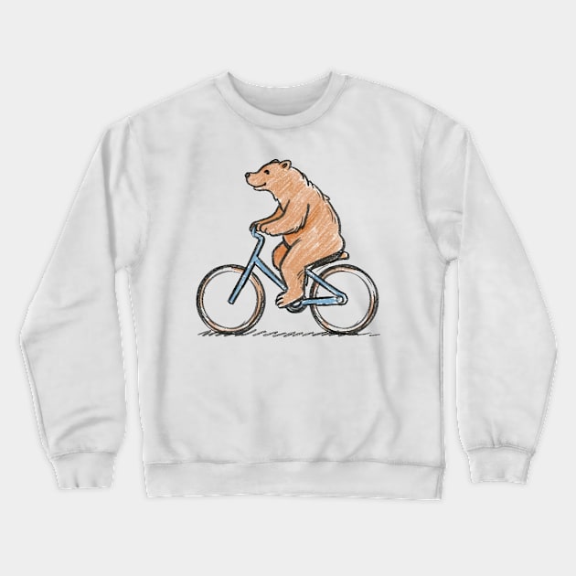 Bear riding a bike crayon color sketch Crewneck Sweatshirt by byNIKA